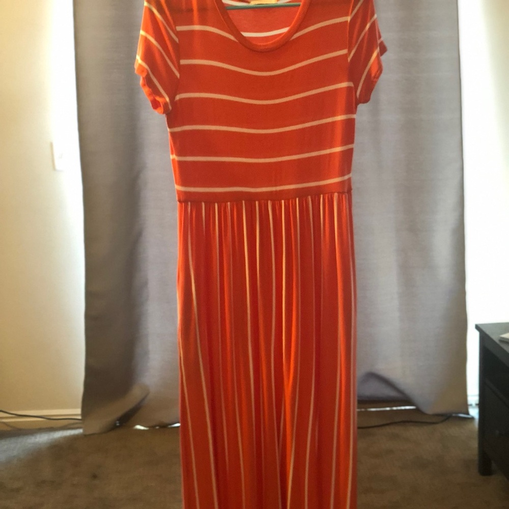 Floor Length Orange Striped Maxi Dress Size L